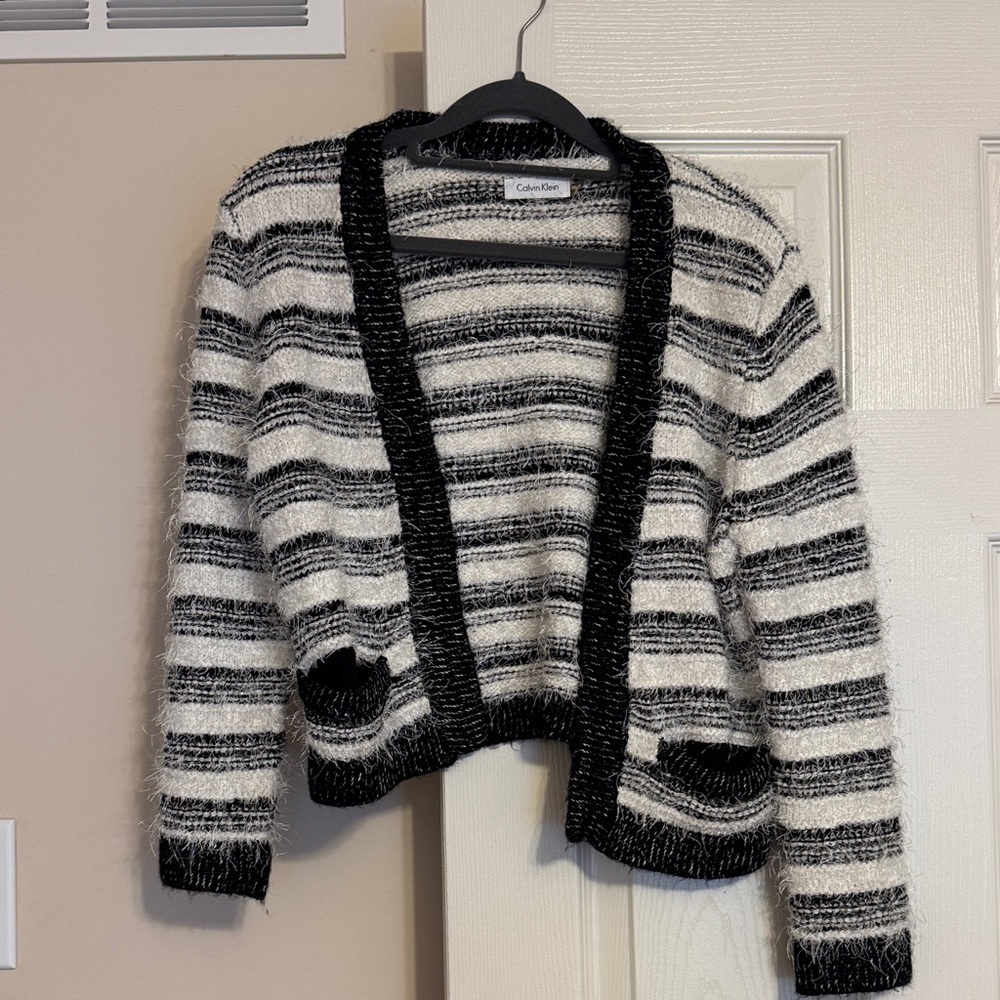 Calvin Klein Black and White Striped Cardigan